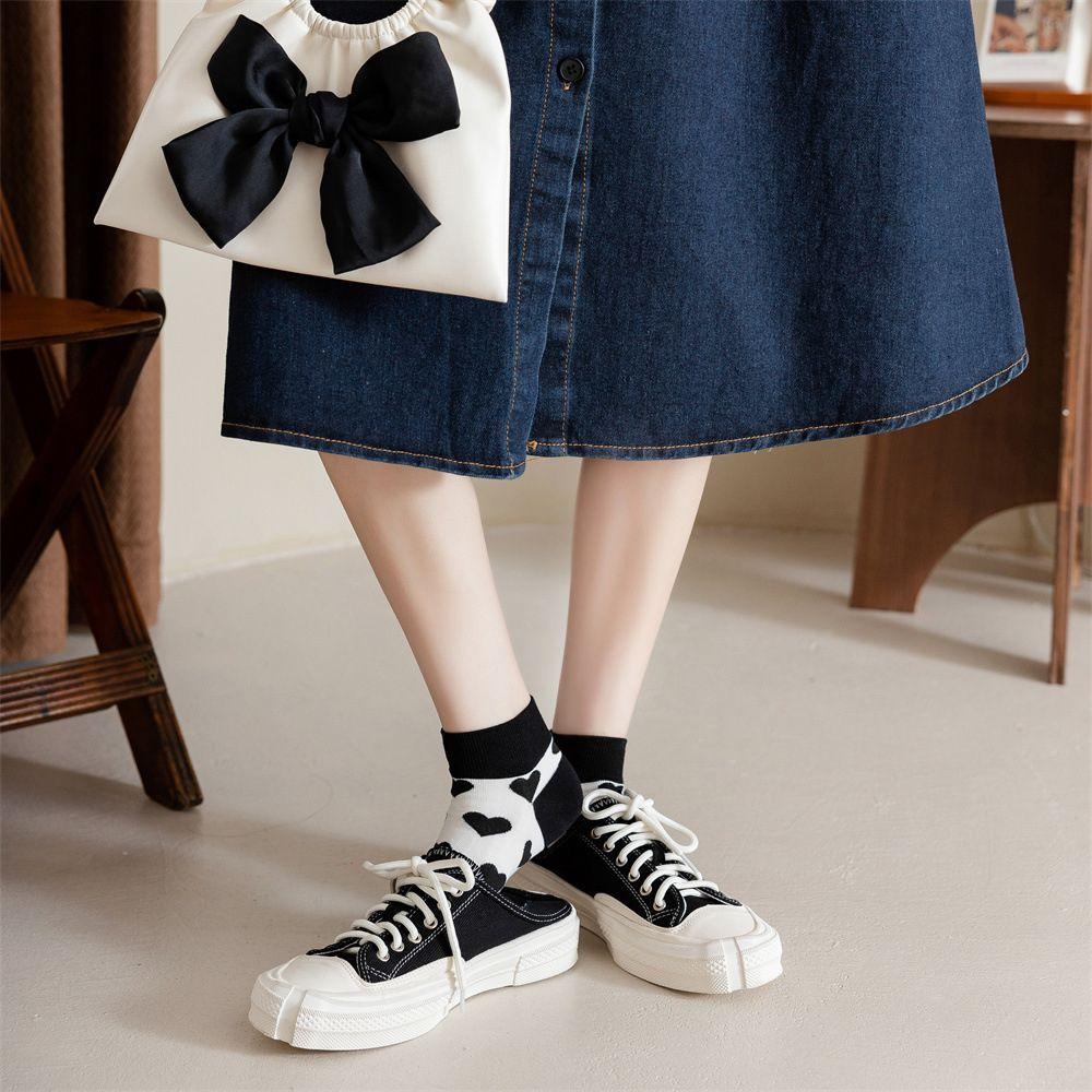 MOCHO Vớ Cotton Cổ Ngắn Họa Tiết Sọc / Trái Tim / Bò Sữa Dễ Thương Thời Trang Cho