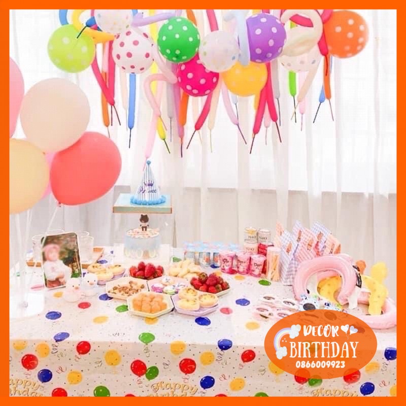 Khăn Trải Bàn Trang Trí Sinh Nhật, Tiệc Thôi Nôi, Đầy Tháng Cho Bé, Hoạt Tiết Bóng Bay Kích Thước 137cm x 237cm