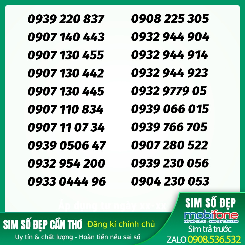 Sim số đẹp mobifone đầu số 09 dễ nhớ