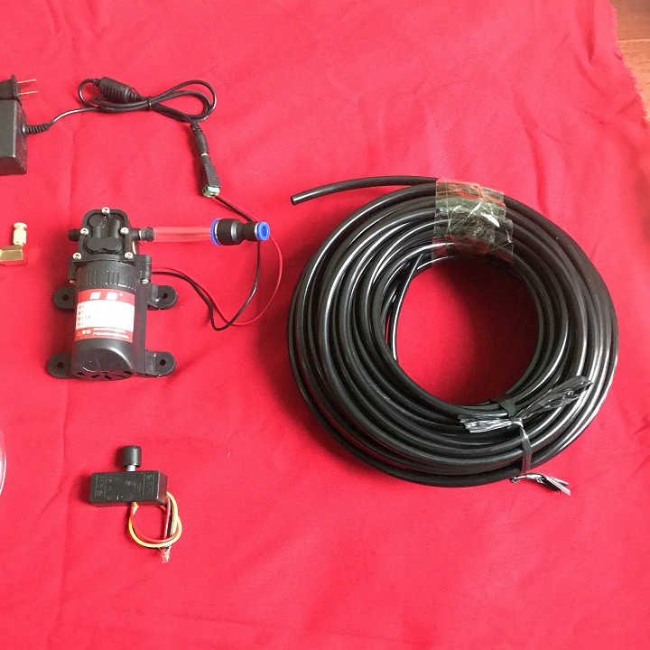 Trọn bộ phun sương tưới lan,làm mát 12v - 5 béc đồng - nguồn 12v5a - điều tốc máy bơm
