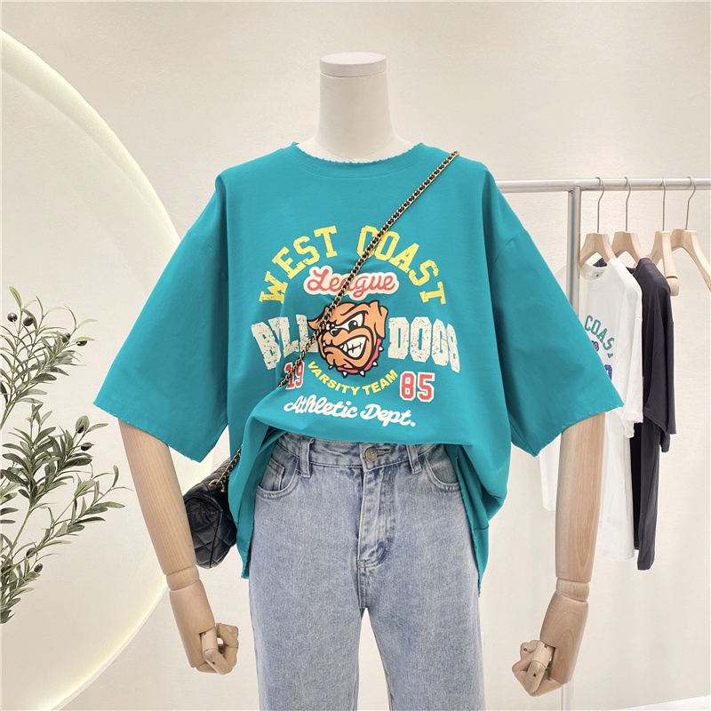 SUXI Áo Thun Tay Ngắn Dáng Rộng In Hình Phong Cách Retro Hàn Quốc Cho Nữ