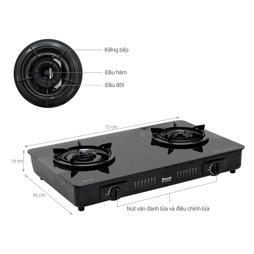 Bếp gas đôi Rinnai RV-715Slim và RV-615Slim Mặt kính cường lực, Lửa xanh, Tiết kiệm gas, Bảo Hành 2 Năm