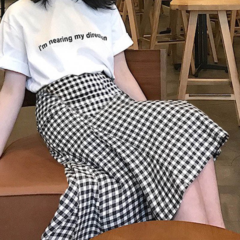 Women's Vintage Plaid Preppy Style Slim Thin Wild Mid-Length Skirt | BigBuy360 - bigbuy360.vn