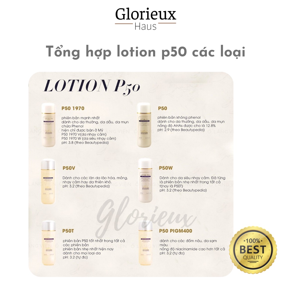 Tổng hợp dung dịch cân bằng và tái tạo da Lotion P50 các loại chiết, hãng