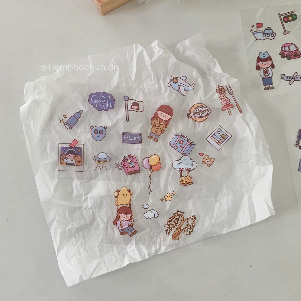 SET 10 TẤM STICKER WASHI &amp; PVC DỄ THƯƠNG GIRL CUTE (ảnh thật) - Tiệm nhà Chun