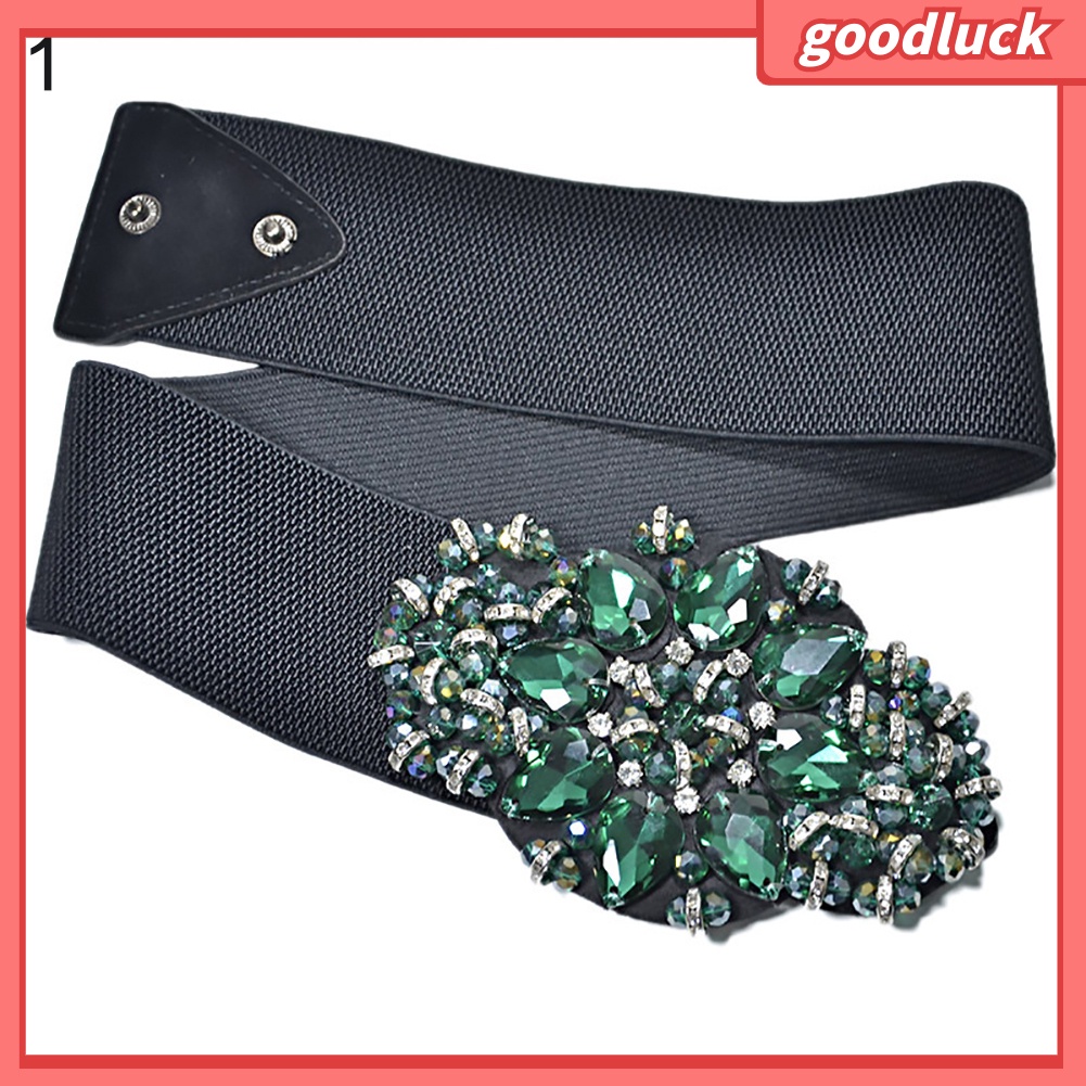 Thắt lưng co giãn bản to hoạ tiết hoa đính đá nhiều màu sắc