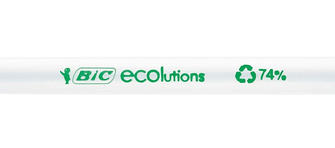 COMBO 4 BÚT BI BIC Ecolutions Round Stic Ballpoint Pen Tapping MỰC XANH THÂN TRẮNG MỜ