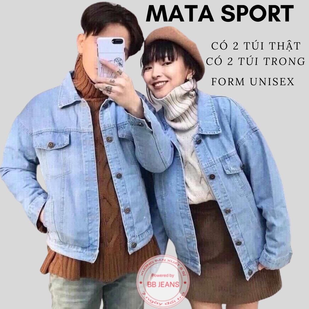 Áo khoác jean nam đen basic form rộng Basic cực đẹp áo cặp đôi thời trang size 40-85kg Mata sport