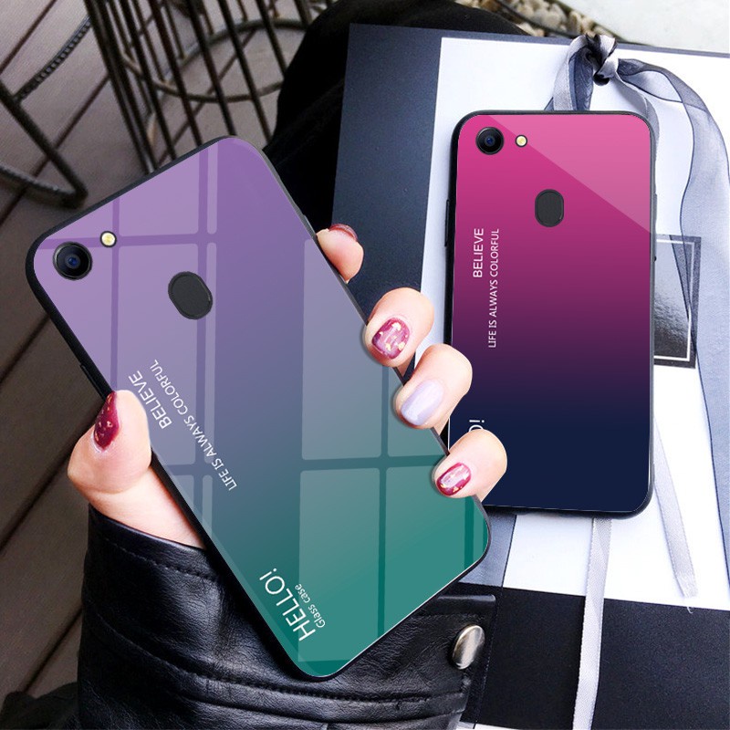Ốp Điện Thoại Kính Cường Lực Màu Gradient Cho OPPO F7 F5 F3 F9 F11 F11 Pro F17 F17 Pro F19 F19 Pro F19 Pro+