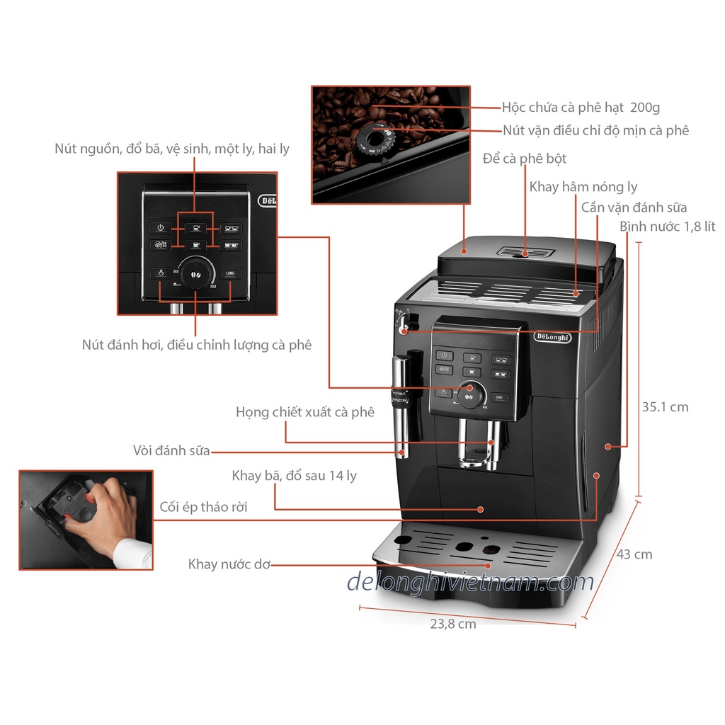 Máy pha cà phê tự động DeLonghi ECAM 25.120.B made in Romania nhập khẩu chính hãng
