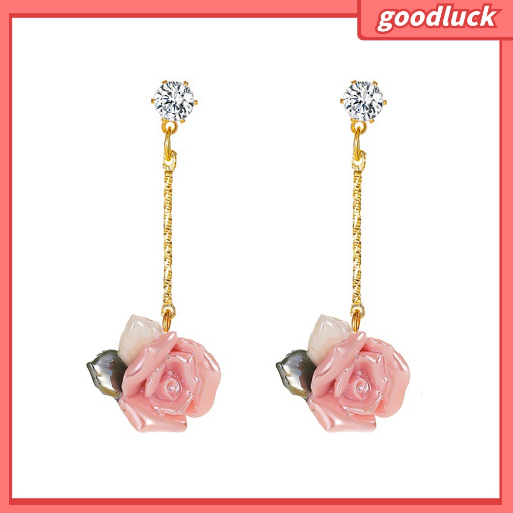 ps/Women Vintage Style Three-Dimensional Rose Eardrop Dangle Ear Stud Earrings