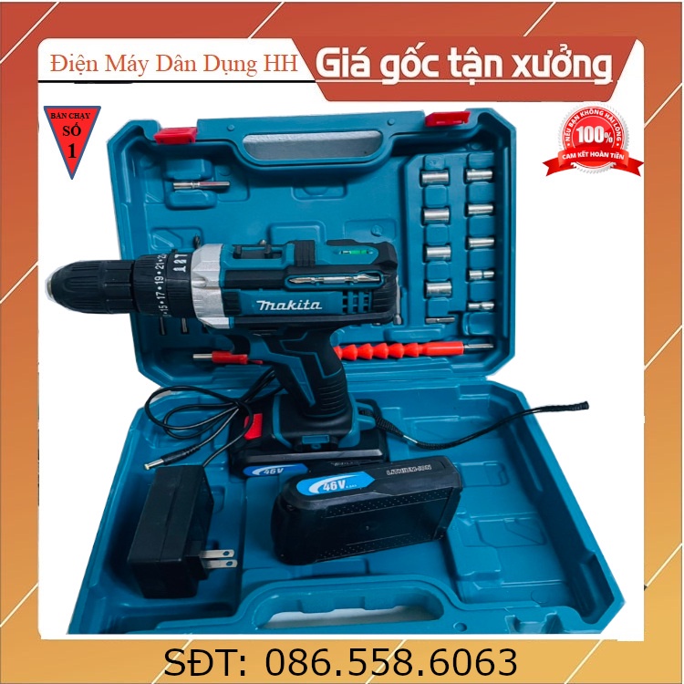 Máy khoan pin cầm tay Makita 46V , Máy vặn vít - Tặng kèm bộ phụ kiện 24 chi tiết