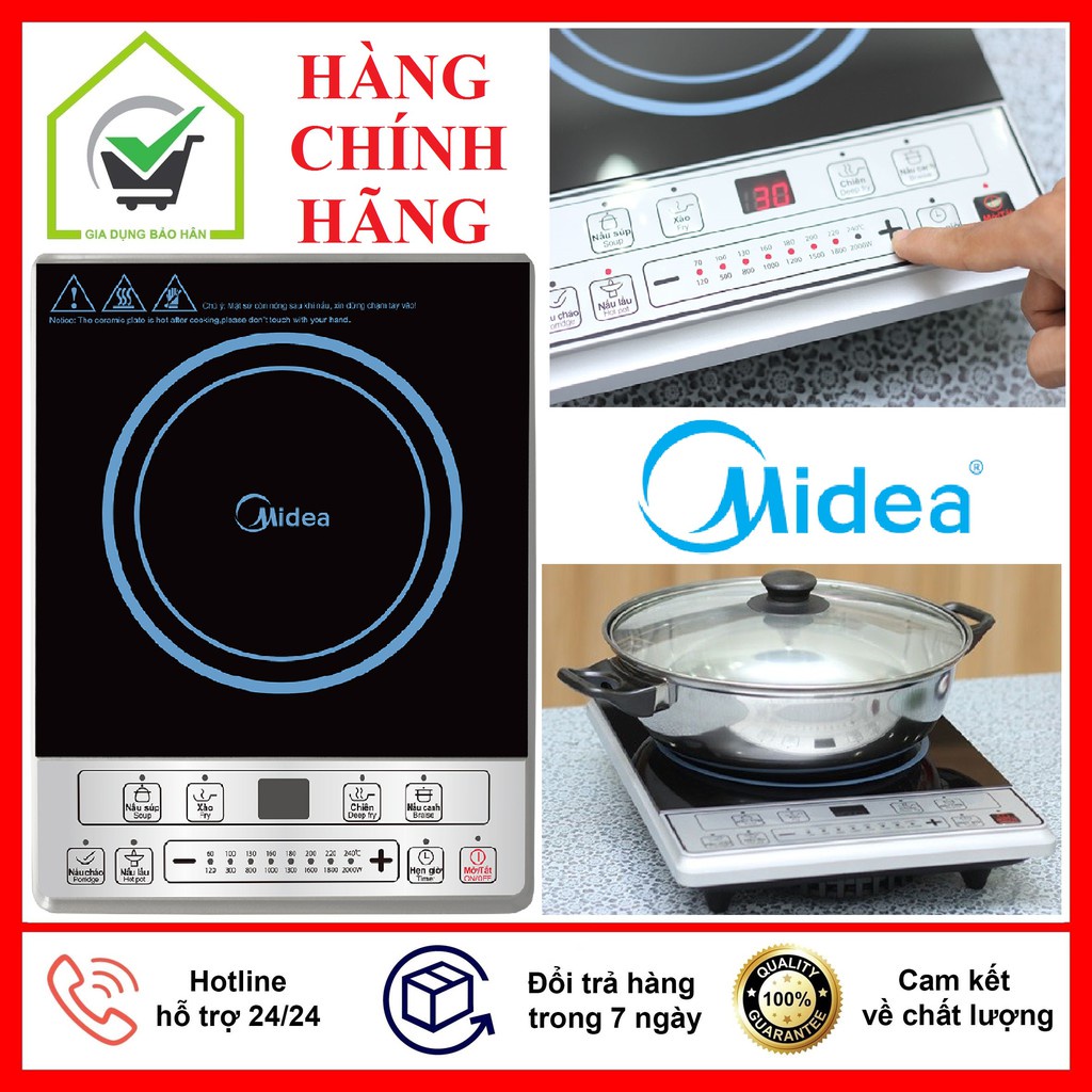 Bếp Điện Từ Midea MI-B2016DA 2000W Tặng Kèm Nồi, Siêu Bền Bỉ, Bảo Hành Chính Hãng