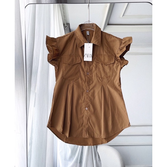 SỈ ÁO SƠ MI NÂU TAY BÈO TÚI CHO NỮ Q562