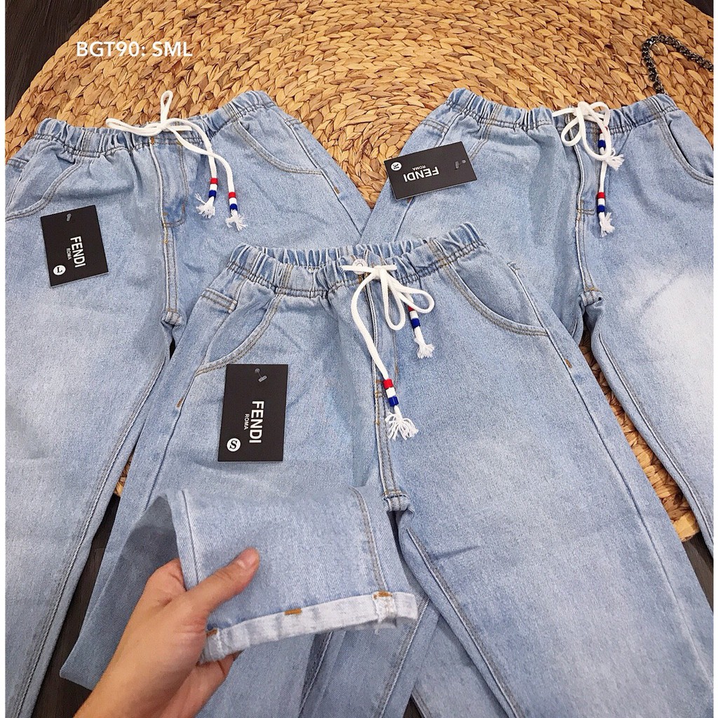 Quần Baggy Jeans Lưng Thun - có dây cột