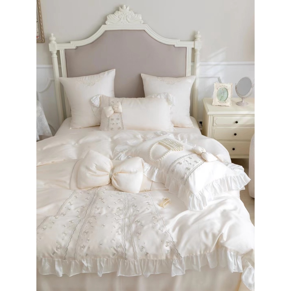 Bộ chăn ga gối Tencel 100s Công chúa - Set 5 món Cao Cấp