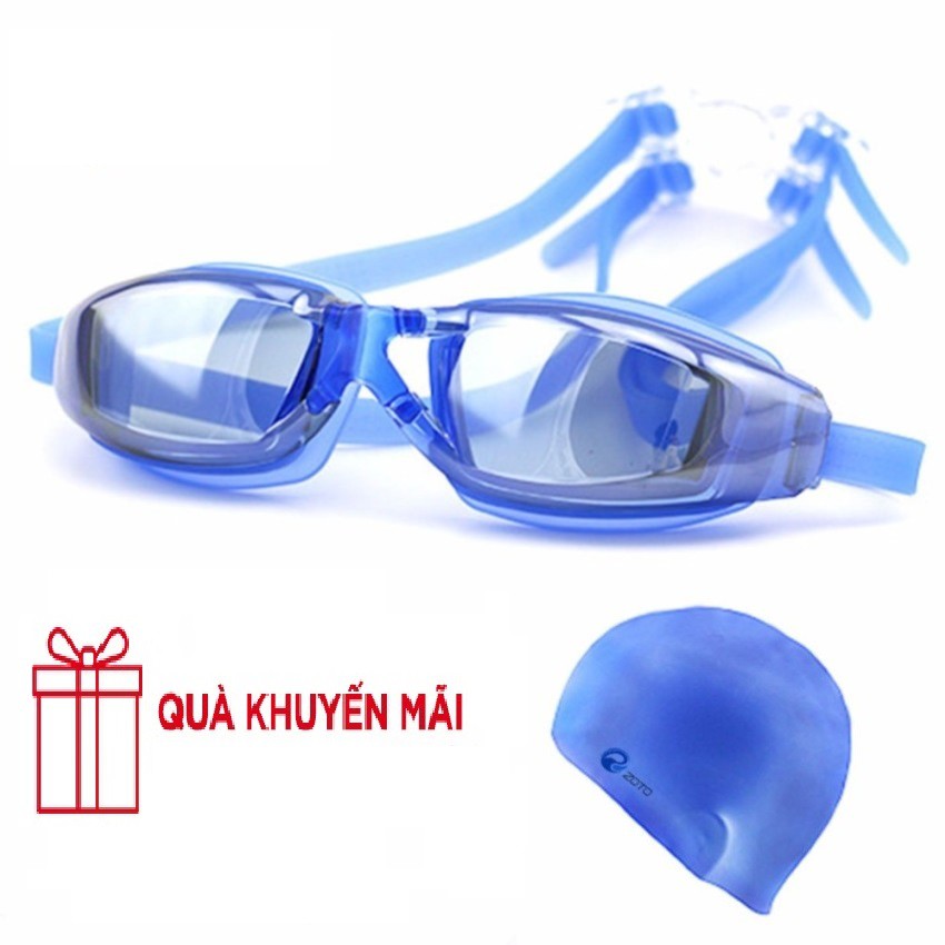 Combo kính bơi tráng gương + mũ bơi Ruihe chống sương cao cấp