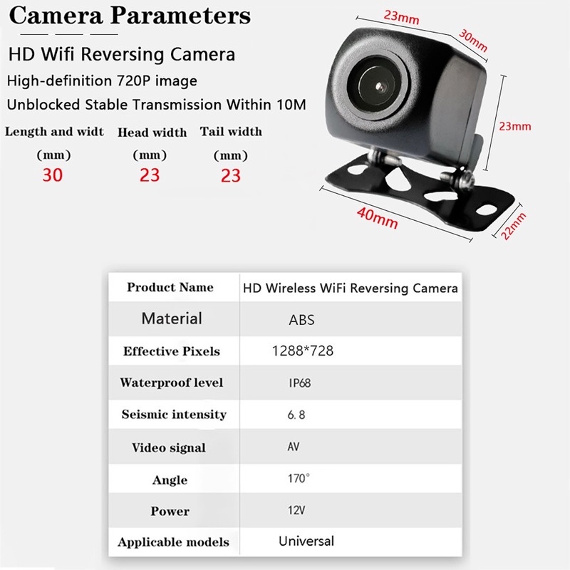 12v 170° Camera Quan Sát Phía Sau Góc Rộng Không Dây Kết Nối WiFi Cho Xe Hơi | BigBuy360 - bigbuy360.vn