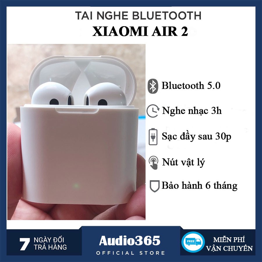 Tai Nghe bluetooth 5.0 Air 2 TWS Tự Động Kết Nối, Siêu Nhẹ, Dùng Cho Cả Android &amp; IOS - Nghe nhạc 4h