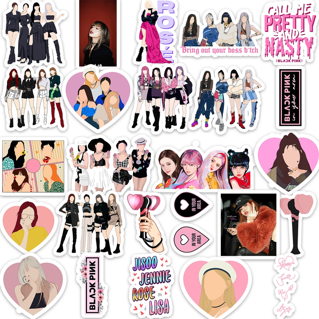 Set 50 cái Sticker Blackpink chống thấm nước, Sticker Blackpink dán trang trí, Sticker Blackpink Chibi, Sticker Lisa