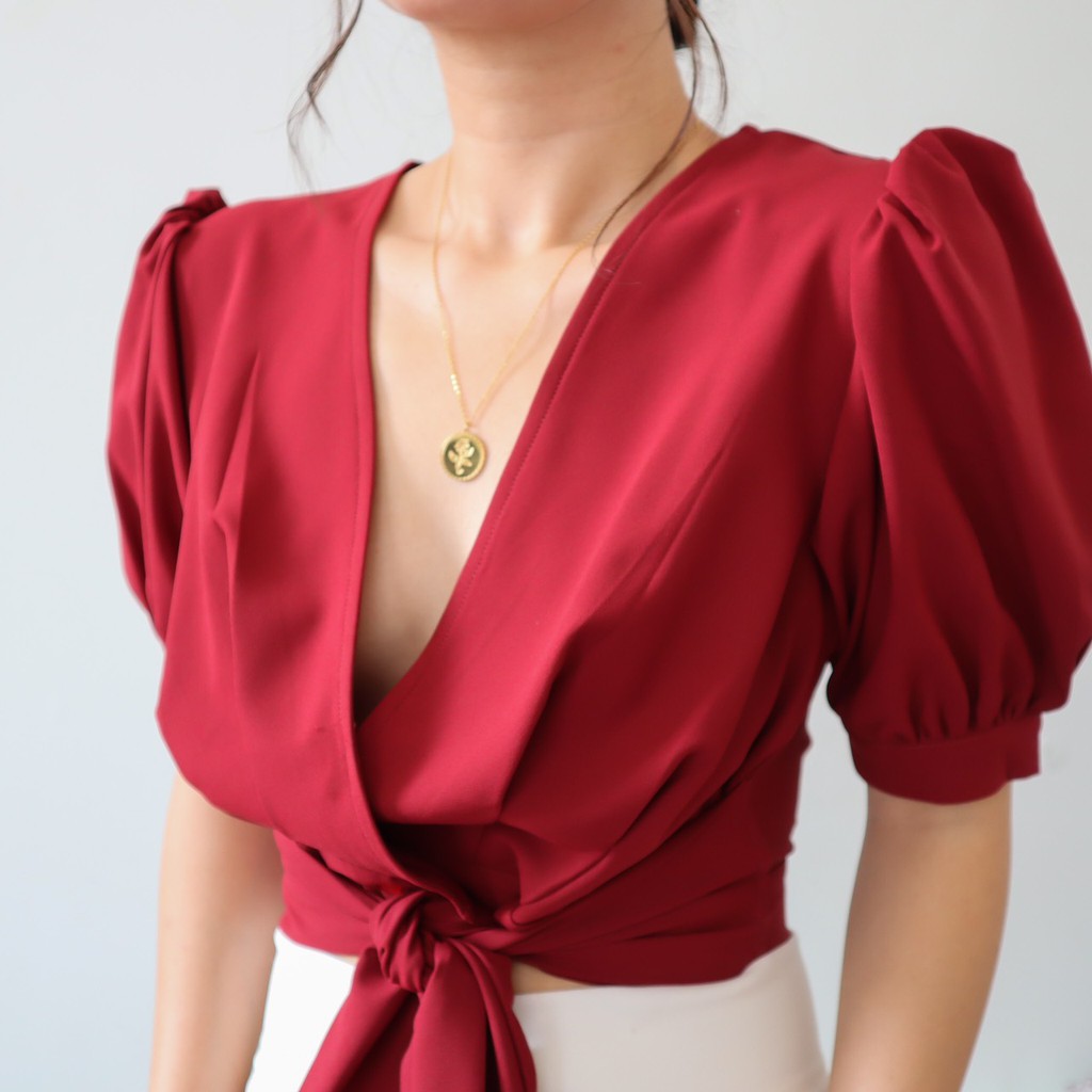 Áo croptop kiểu tay phồng - Đỏ