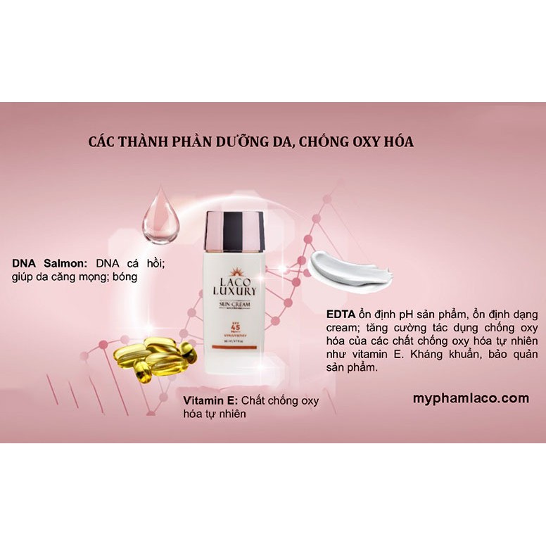 [XÃ HÀNG + QUÀ] Kem chống nắng vật lý Laco Luxury Sun Cream 50ml SPF45 không nhờn kiềm dầu phù hợp mọi loại da + quà 30k | BigBuy360 - bigbuy360.vn