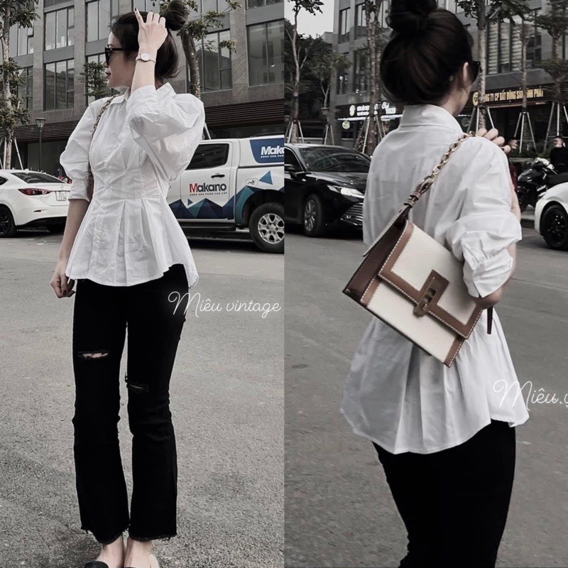ÁO SƠ MI CHIẾT BUỘC EO TÔN DÁNG ÁO SƠ MI TRẮNG KHÔNG NHĂN