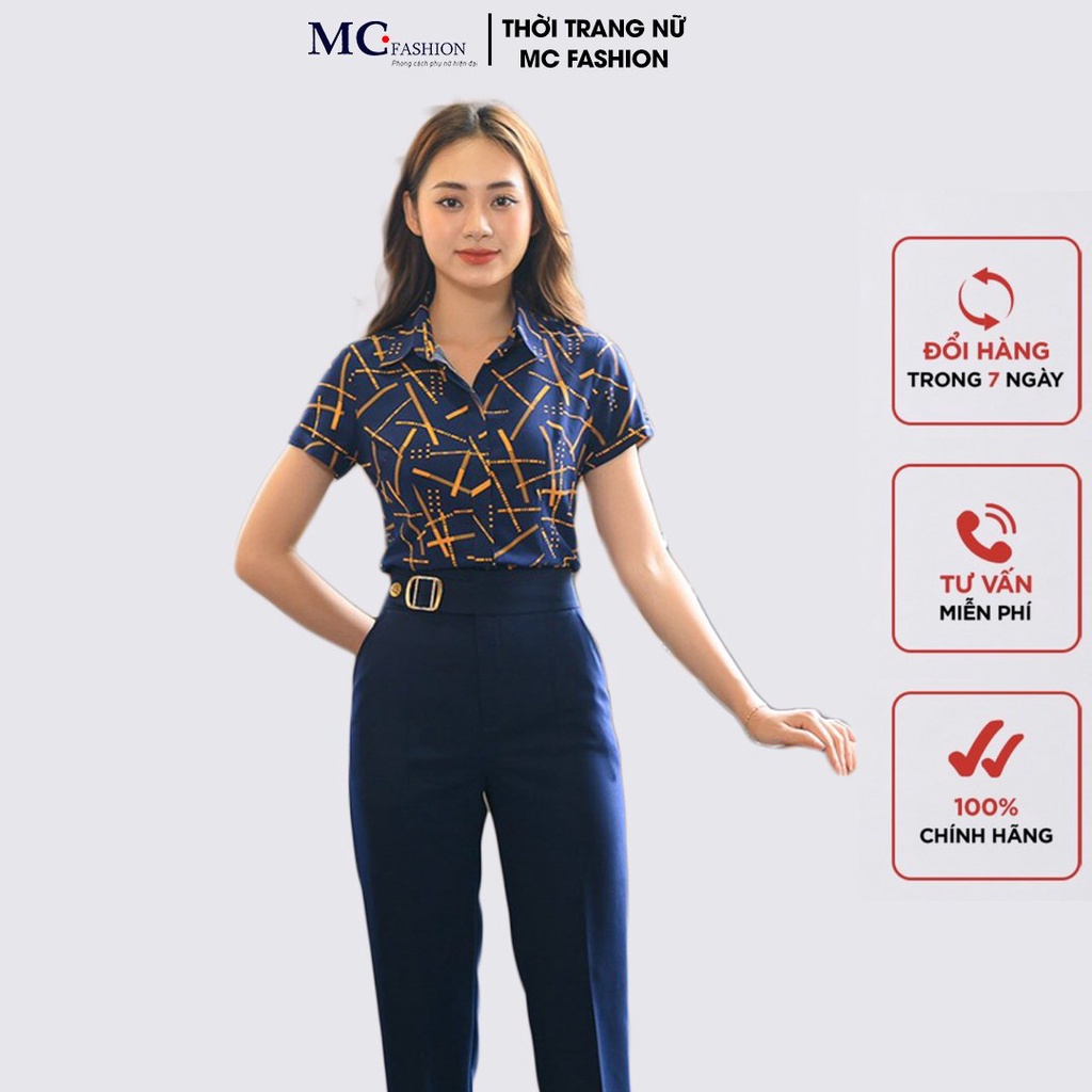 Aó sơ mi nữ cổ đức MC FASHION màu xanh than đẹp nhất năm 2022 chất vải cao cấp thoáng mát A692