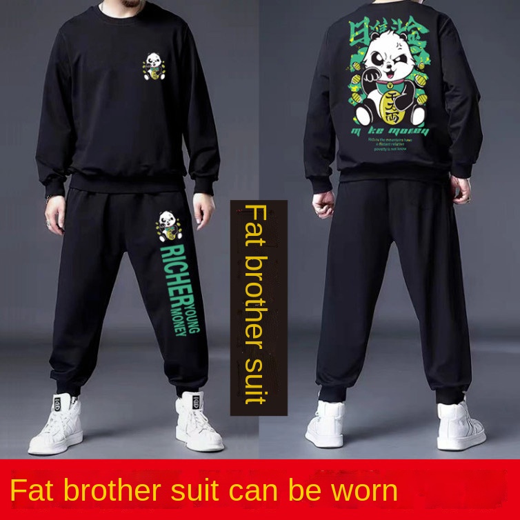 Bộ Đồ Thể Thao Plus Áo Cổ Tròn Cỡ Lớn Lót Nhung Thời Trang Thu Đông Cho Nam