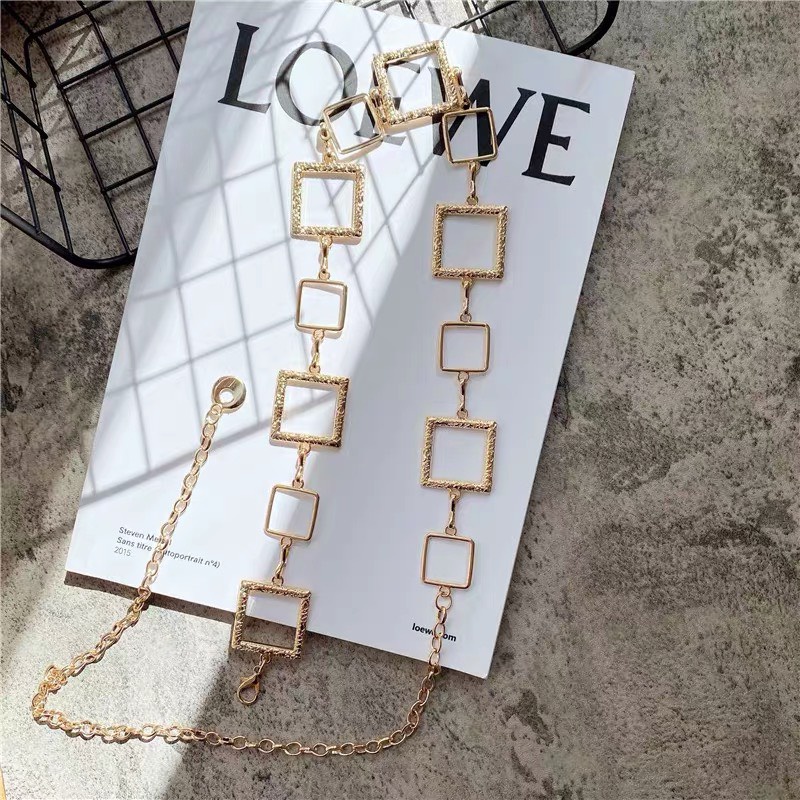 [ New] Chuỗi phụ kiện trang trí thắt lưng váy nữ Đai xích 2 màu ô vuông đơn giản cá tính