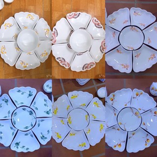 Bộ đĩa hoa mặt trời Vẽ mai, đào, sen, tuylip, đồng tiền, tre trúc-7 món