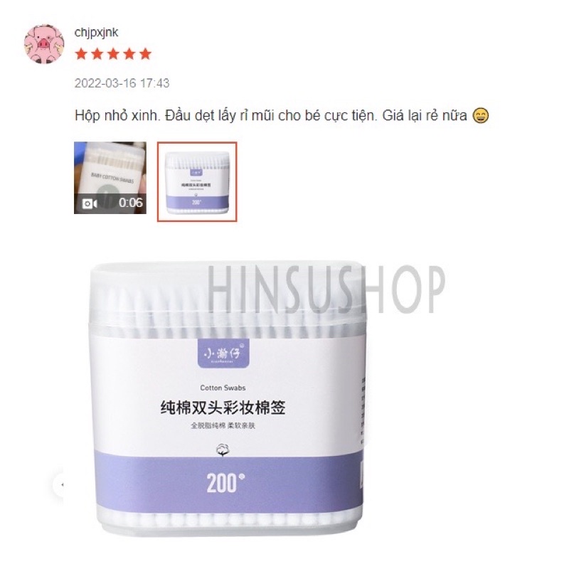 Tăm bông ngoáy tai hai đầu bông ráy tai dùng một lần thiết kế đa chức năng tiện dụng hộp 200 que