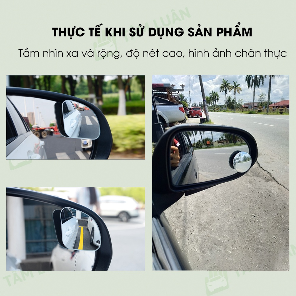 Gương cầu lồi ô tô cao cấp xoay 360 độ hình rẻ quạt gắn kính chiếu hậu không viền, xóa điểm mù, phụ kiện oto Tâm Luân