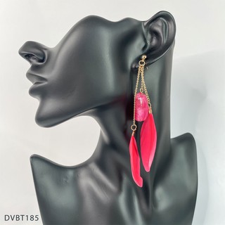 Bông tai boho lông vũ đỏ hồng - dvbt185