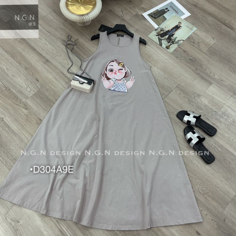 Đầm Sát Nách Suông Váy Thun Bigsize Form Rộng Hoạt Hình ,Đầm Dáng Dài Form Suông Bầu Bon Chen Thoải Mái