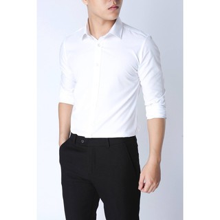 [VNVK ] com bo áo sơ mi trắng+quần âu đen {tặng 1 đôi tất lười nam}