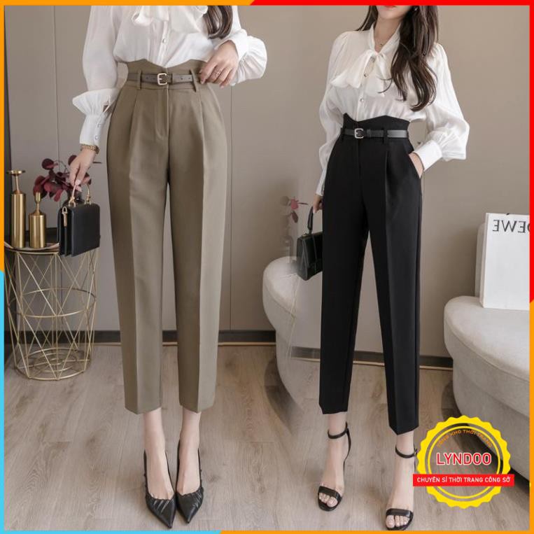 Quần baggy nữ cạp V [Hàng Xịn] Quần baggy nữ lưng cao kiểu mới phối đai mặc đi làm siêu xinh