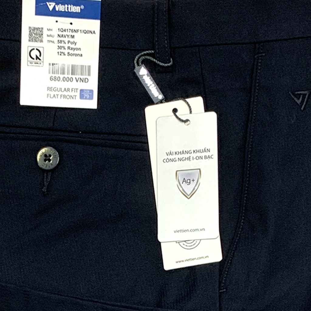 Viettien - Quần tây nam màu xanh đen không ly giá 680 regular fit