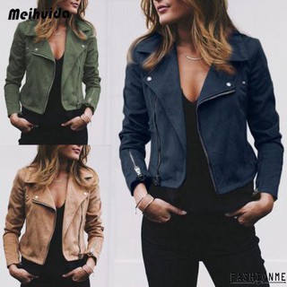 ღ𝓂ℰWomen&acute;s Ladies Suede Leather Jacket Flight Coat Zip Up Biker Casual Tops Clothes