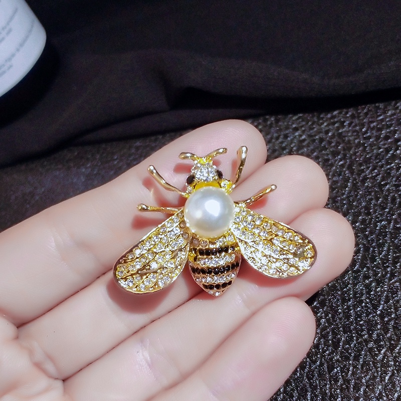 Ghim cài áo JIUDUOLAN kim loại thiết kế chú ong mạ vàng đính đá và hạt ngọc trai nhân tạo thời trang sang trọng