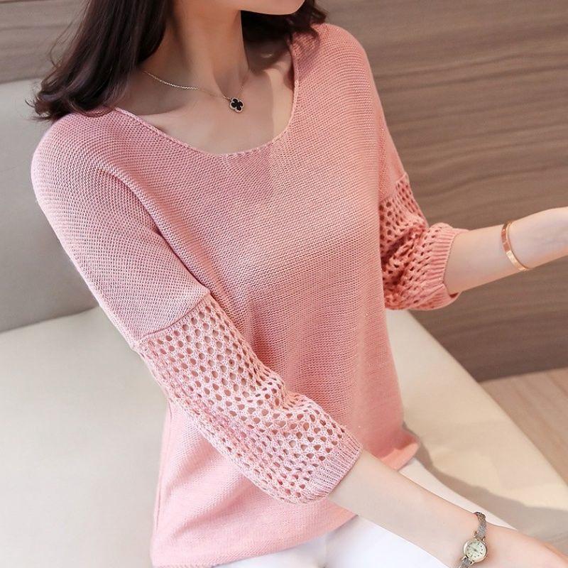 Áo Sweater Dệt Kim Mỏng Tay Lỡ Thiết Kế Đơn Giản Hợp Thời Trang