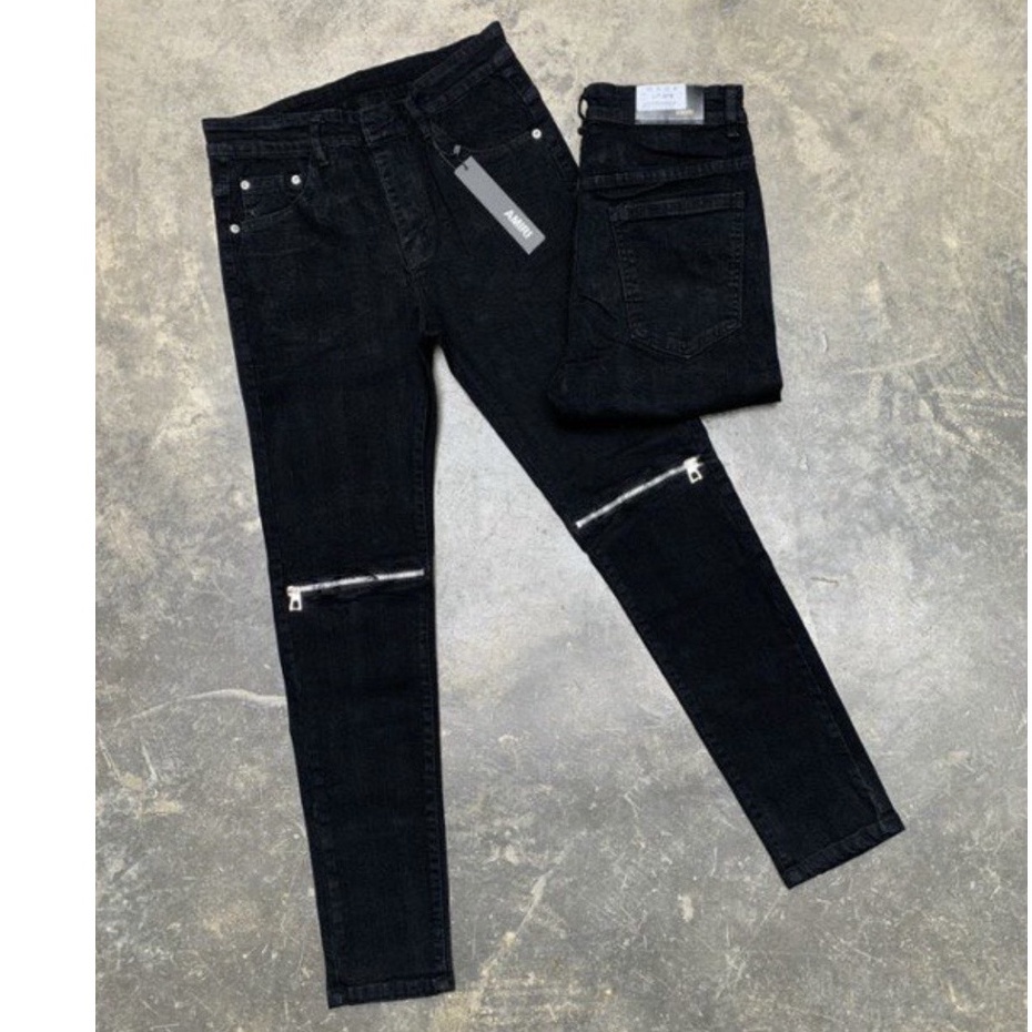 Quần Jean Đen Nam Phối Khoá Kéo Gối Dáng Slim Fit, Chất Vải Dày Dặn Thoáng Mát Co Dãn Tốt Cho Nam