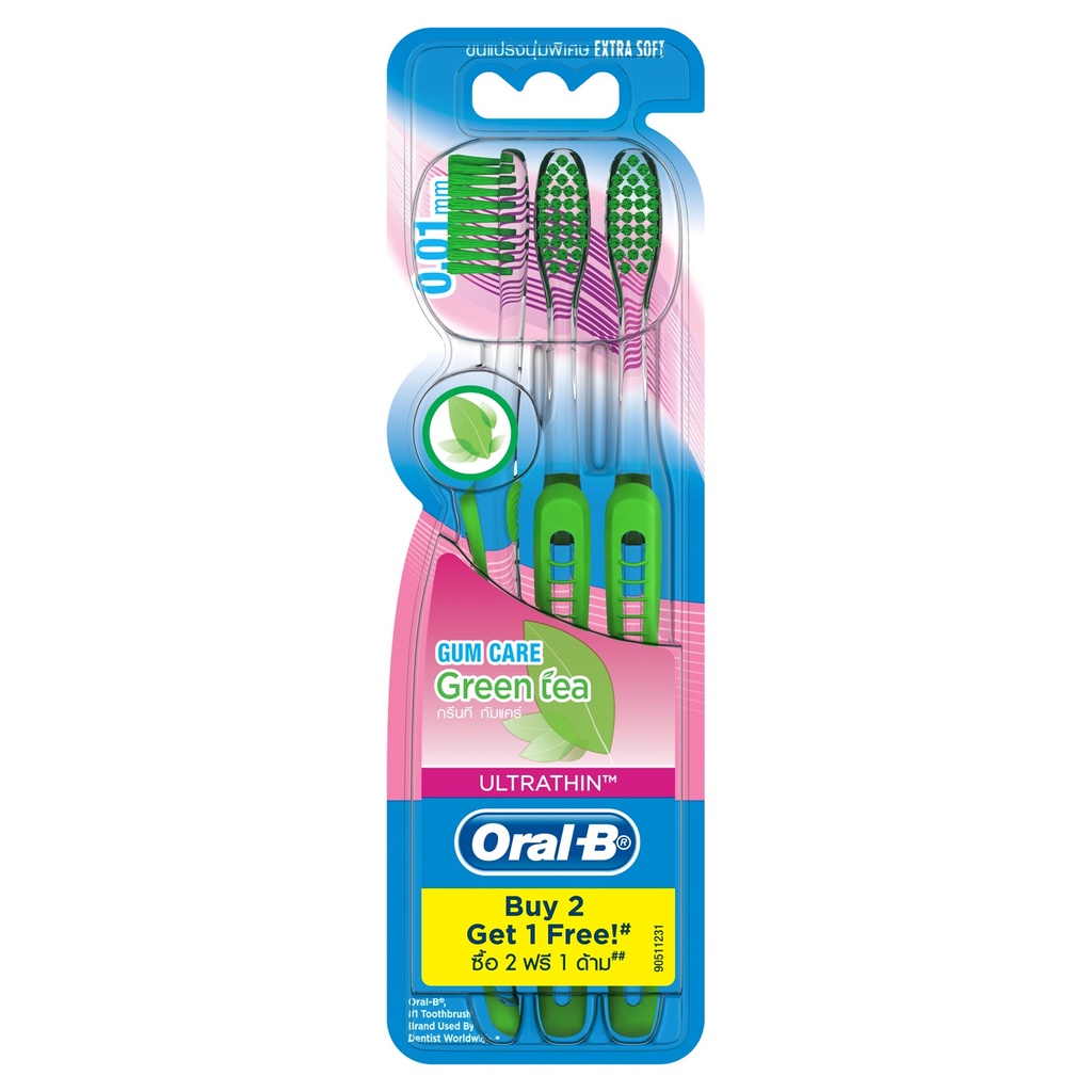 Combo Vỉ 3 Bàn Chải Đánh Răng ORAL-B Trà Xanh (Mua 2 Tặng 1) + Chỉ Nha Khoa ORAL-B Essential Mint (Hộp 50m)