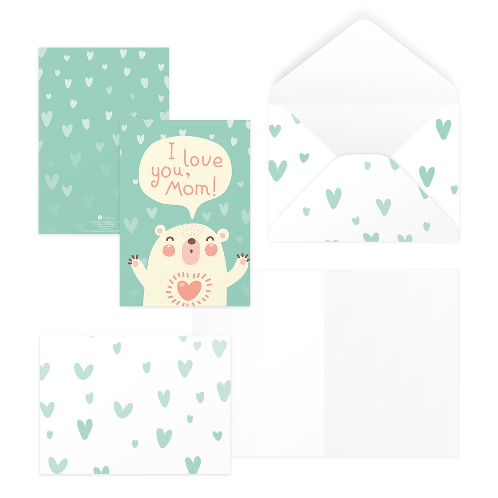 Bộ 4 thiệp 12,5x17,6 SDstationery CUTE FAMILY LOVE chó, mèo, thỏ, gấu, dễ thương, tặng bố mẹ mother’s day, father’s day