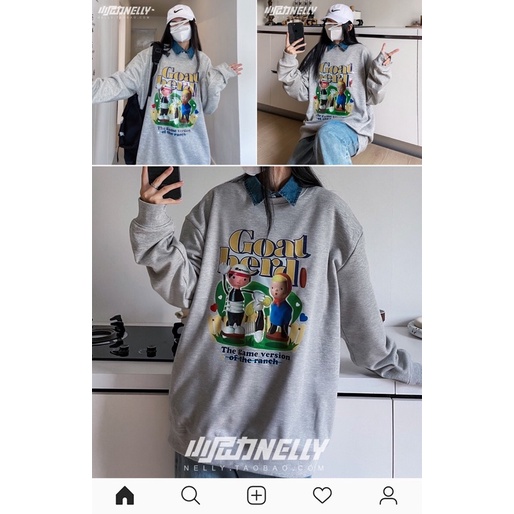 Áo sweater nelly heybig nỉ lót lông sale (có sẵn) goal berd