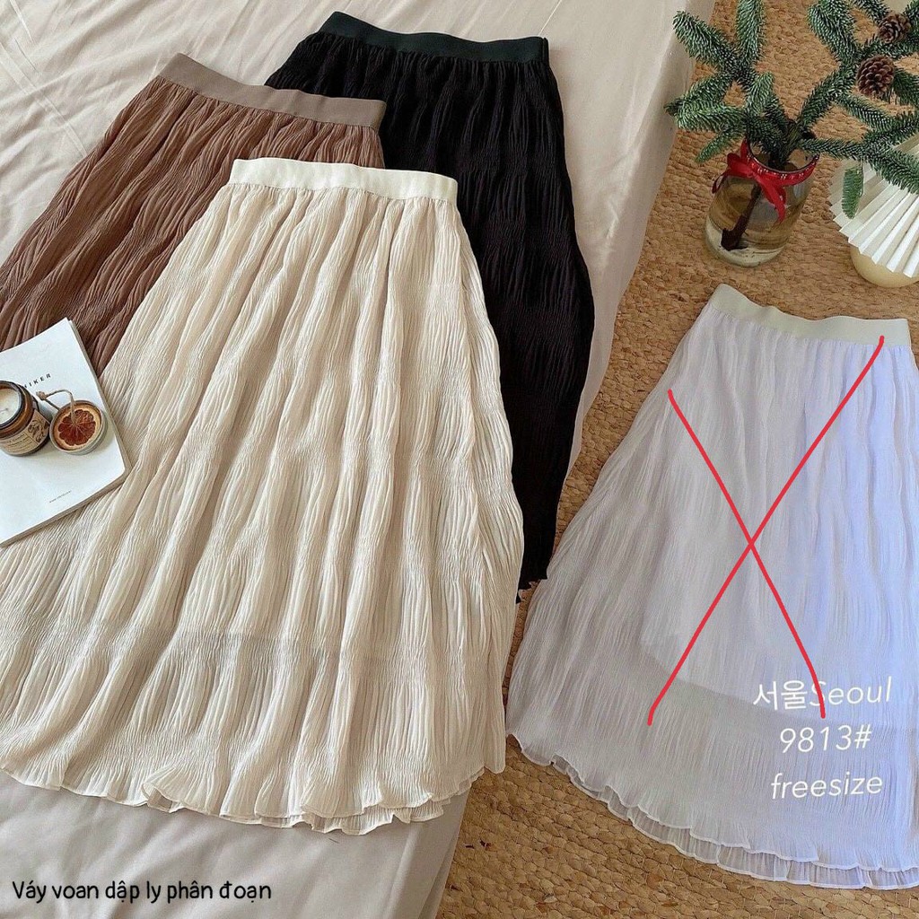 Chân váy voan midi dập ly từng đoạn có lót lưng thun thời trang | BigBuy360 - bigbuy360.vn