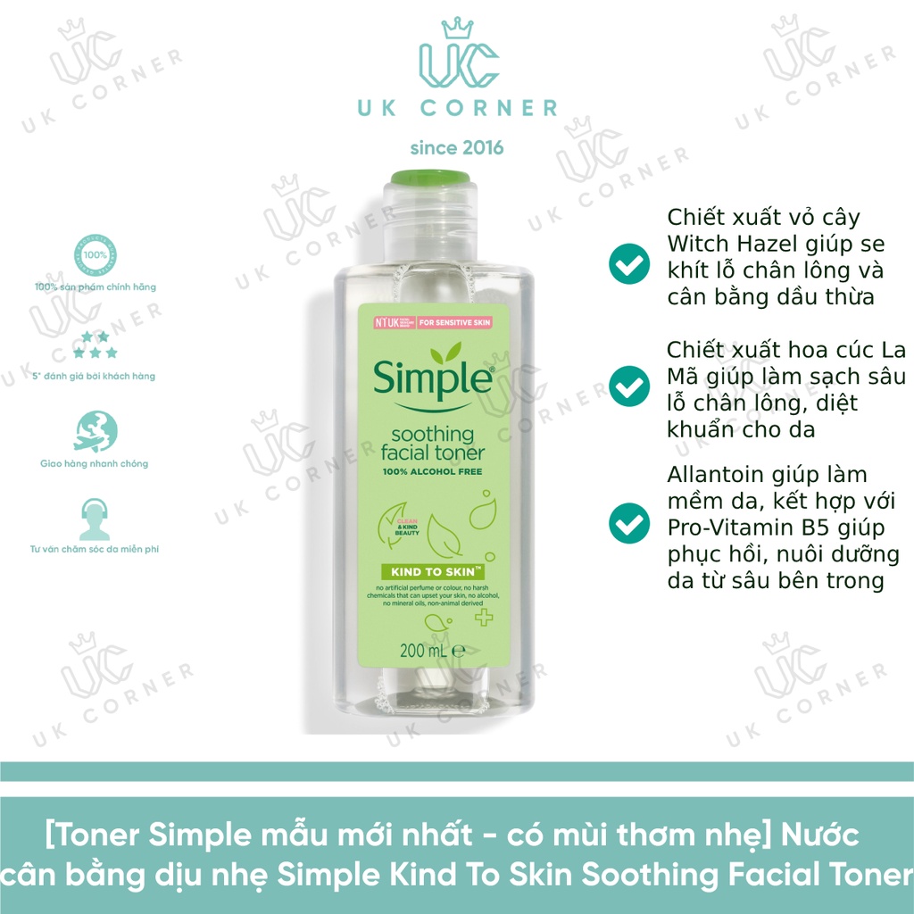 [Toner Simple mẫu mới nhất - có mùi thơm nhẹ] Nước cân bằng dịu nhẹ Simple Kind To Skin Soothing Facial Toner