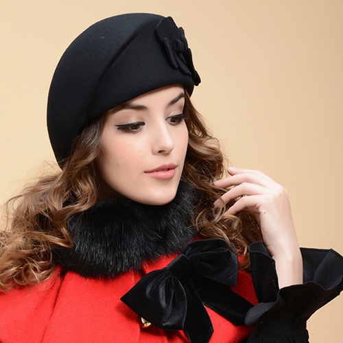 Mũ beanie trùm đầu thời trang cho nữ có kết hoa kiểu tiếp viên hàng không