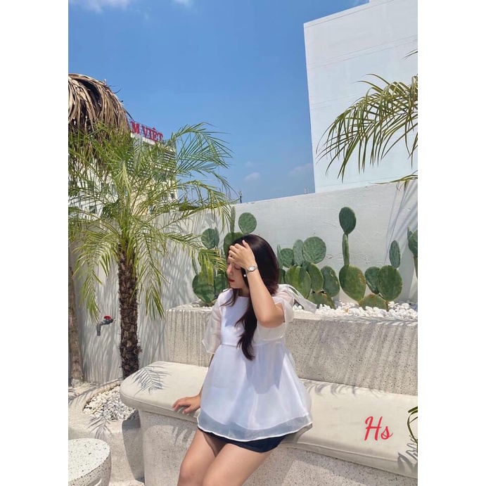 Áo baby doll cổ tròn buộc nơ  Áo dáng xoè siêu xinh luôn ạ