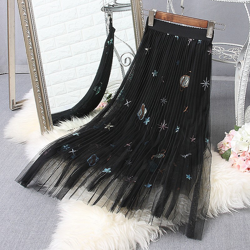 Chân váy xếp ly thêu lông vũ VD0032 | BigBuy360 - bigbuy360.vn